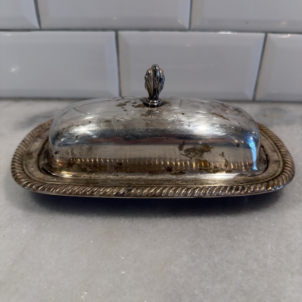 International Silver Co Butter Dish With Lid 8" Rope/shell Detail ES004